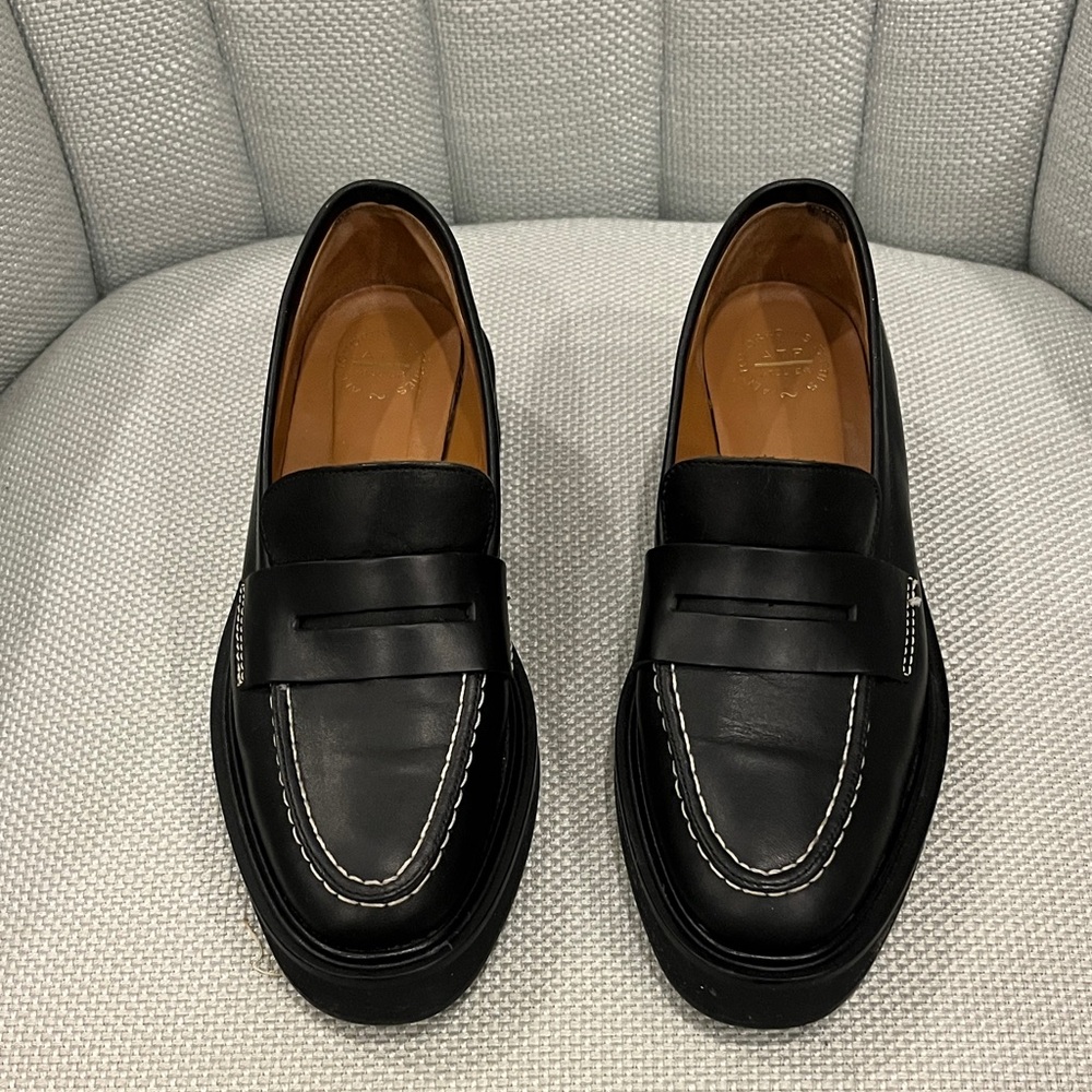 Classic Black Monsano Platform Leather Slip-On Loafers